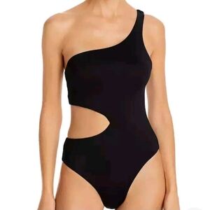 Aqua Elegant Black One-Shoulder Swimsuit, Size Large